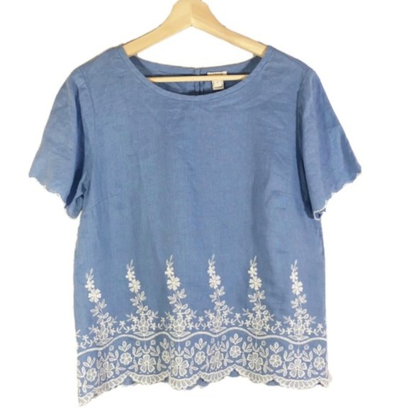J. Crew Tops - J. Crew Blue Embroidered Linen Top